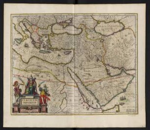 Karte vom Osmanischen Reich, ca. 1:11 100 000 kolorierter Kupferstich, 1645 : Turcicum Imperium / Ioannes Ianssonius excudit. - [Ca. 1:11.100.000]. - [Amsterdam] : Ioannes Ianssonius, [1645]. - 1 Kt : Kupferst ; 40 x 51 cm. - Maßstab in graph. Form (Milliaria Germanica communia)