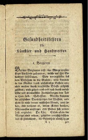 Gesundheitslehren für Künstler und Handwerker