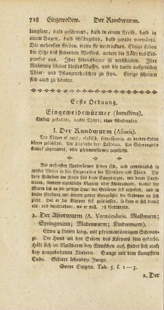Erste Ordnung. Eingeweidewürmer