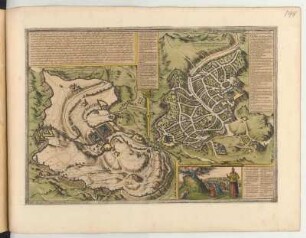Vogelschauplan von Jerusalem, kolorierter Kupferstich, 1660 : Hierosolyma, Clarißima totius Orientis civitas, Judaeae Metropolis ; Cum Privilegio. - [Amsterdam] : [Ioannes Ianssonius], [um 1660]. - 2 Vogelschaubilder auf 1 Bl. : Kupferst. ; 48 x 34 cm +++ Enth.: Descriptio antiquae urbis Hyrosolymorum, qua amplitudine et splendore tempore Christi Saluatoris nostri, conspicua fuit. Nova urbis Hÿrosolymitanae descriptio, qua forma & situ nostro seculo se conspiciendam praebet. - Mit Gebäudeverz.