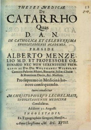 Theses medicae De catarrho