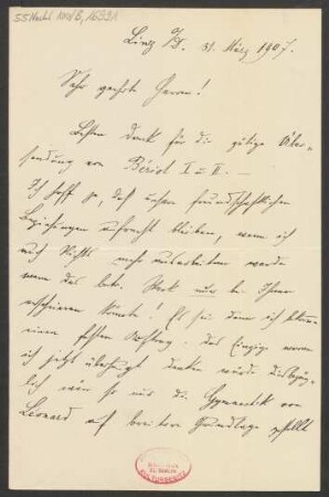 Brief an B. Schott's Söhne : 31.03.1907