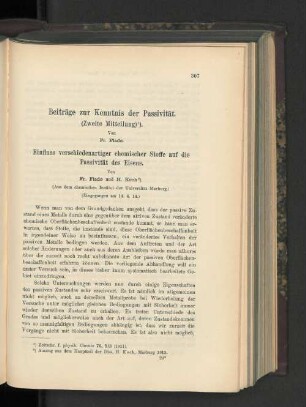 Beiträge zur Kenntnis der Passivität. (Zweite Mitteilung).