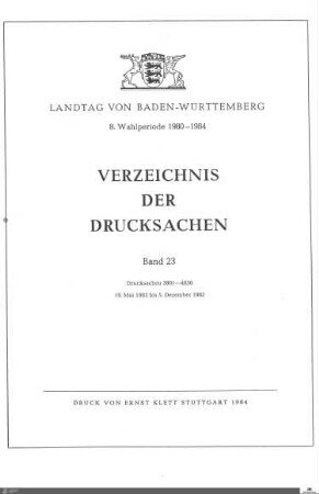 138: Landtag Baden-Württemberg, Beilagen, 1983, Bd. 23