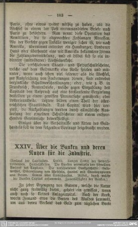 XXIV. Über die Banken und deren Nutzen für die Industrie