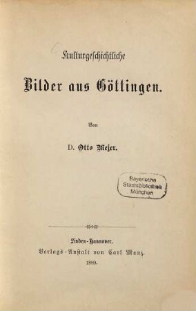 Kulturgeschichtliche Bilder aus Göttingen