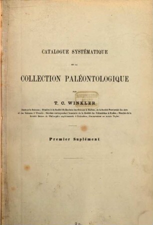 Catalogue systématique de la collection paléontologique, Musée Teyler, [7,1]. Premier suplément