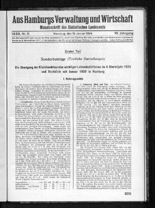 Die Bewegung der Kleinhandelspreise wichtiger Lebensbedürfnisse im 4. Vierteljahr 1933 und Rückblick seit Januar 1930 in Hamburg