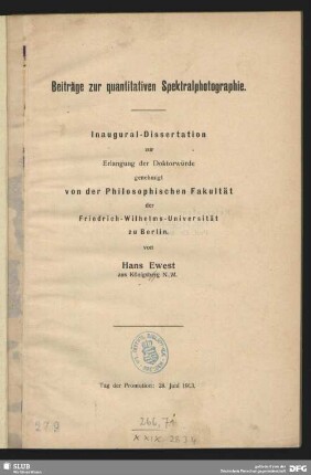 Beiträge zur quantitativen Spektralphotographie