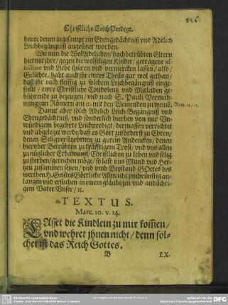 Leichenpredigt : Christliche LeichPredigt. Textus. Exordium. Propositio. Tractatio