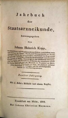 Jahrbuch der Staatsarzneikunde, 2. 1809