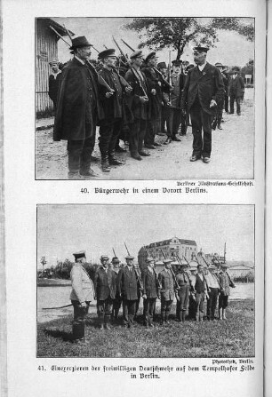41. Einexerzieren der freiwilligen Deutschwehr auf dem Tempelhofer Felde in Berlin.