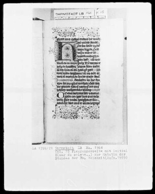 Tagzeiten und Gebete — Initiale H (eer du selste) und Teilbordüre, Folio 15recto