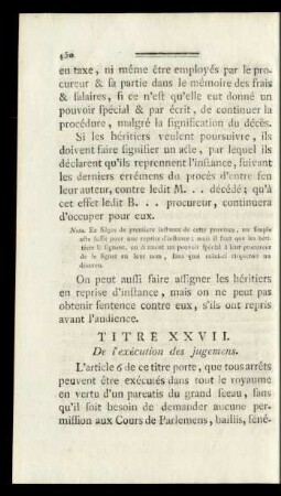Titre XXVII. De l'exécution des jugemens