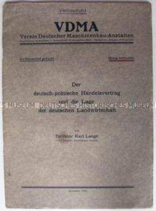 Vertraulicher Sonderdruck des Vereins Deutscher Maschinenbau-Anstalten (VDMA) zum deutsch-polnischen Handelsvertrag von 1928