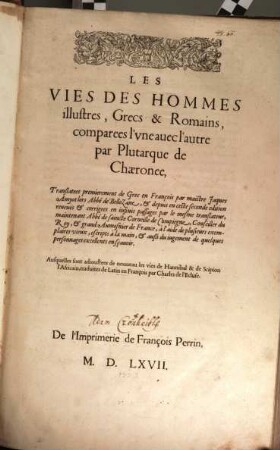 Les vies des hommes illustres grecs et romains