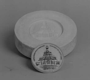 Gießform der Plakette zur Einweihung des Töpferbrunnens in Kohren-Sahlis : Gießform und Plakette zur Einweihung des Töpferbrunnens in Kohren-Sahlis (1928; K. Feuerriegel)