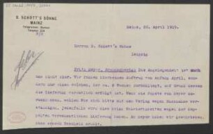 Brief an B. Schott's Söhne  : 28.04.1919