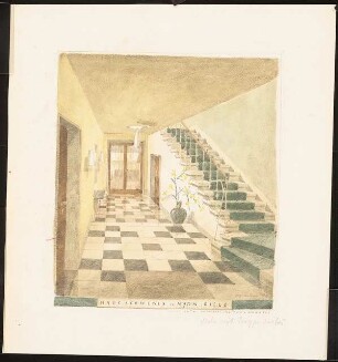 Landhaus, Nyon (Haus Schwebes, zahlreiche Varianten): Perspektivische Ansicht (Innenraum: Diele)