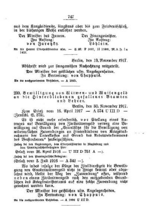 Bewilligung von Witwen- und Waisengeld an die Hinterbliebenen gefallener Beamten und Lehrer : [A. Behörden und Beamte]