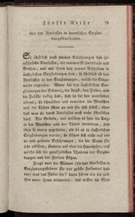 Fünfte Reihe. Über das Aderlassen in innerlichen Entzündungskrankheiten.