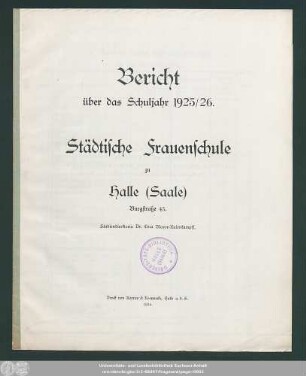 1925/26 (1926): Bericht über das Schuljahr ...