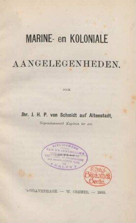 [Hauptbd.]: Marine- en koloniale aangelegenheden