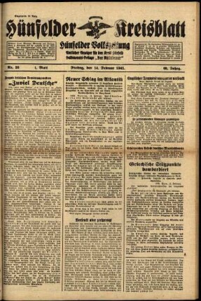 Erste Ausgabe vom Freitag, den 14. Februar 1941.