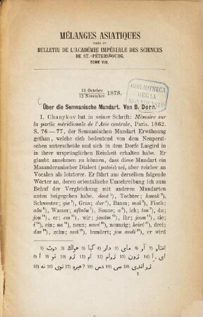 Über die Semnanische Mundart : 31 Octobre / 12 Novembre 1878