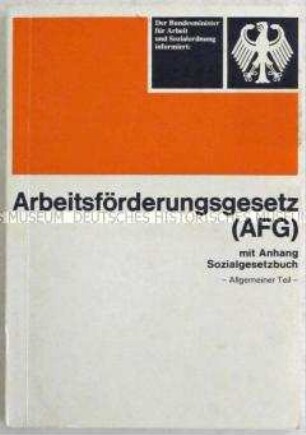 Broschüre mit dem Arbeitsförderungsgesetz (AFG) und dem Sozialgesetzbuch der Bundesrepublik
