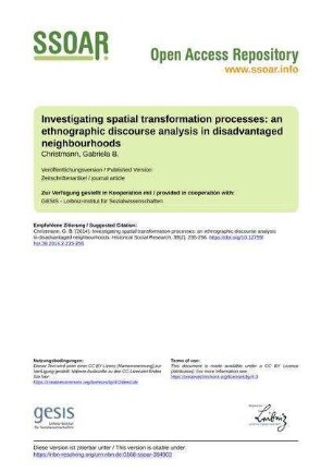 Investigating spatial transformation processes: an ethnographic discourse analysis in disadvantaged neighbourhoods