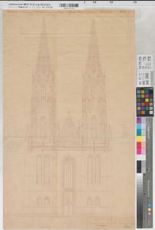 Soest (Soest) Wiesenkirche Blatt 1 Westansicht der Türme Baubestand 1928 1 : 100 80 x 48 Pause Humpert; Döbisch Staatshochbauamt Soest