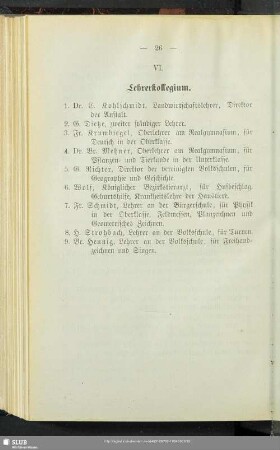 VI. Lehrerkollegium