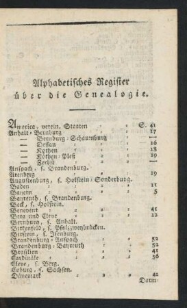 Alphabetisches Register über die Genealogie.