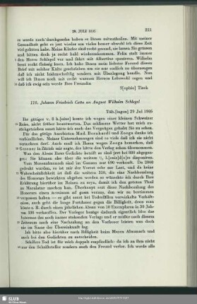 Johann Friedrich von Cotta an August Wilhelm von Schlegel, Tübingen, 29.07.1805