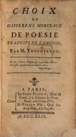 Choix de différens morceaux de Poësie