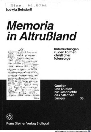Memoria in Altrussland : Untersuchungen zu den Formen christlicher Totensorge