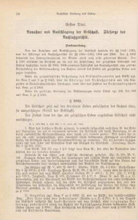 Erster Titel. Annahme und Ausschlagung der Erbschaft. Fürsorge des Nachlaßgerichts
