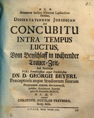 Diss. iur. de concubitu intra tempus luctus