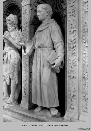 Altar mit den Heiligen Franziskus, Johannes dem Täufer, Antonius von Padua : Altarplatte mit Heiligen in Nischen