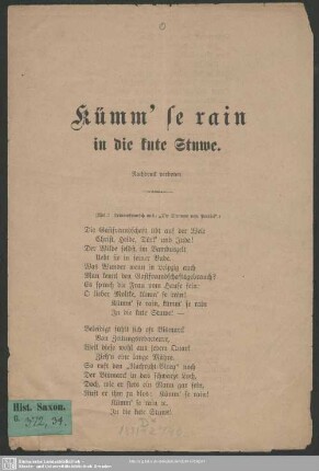 Kümm'se rain in die Kute Stuwe