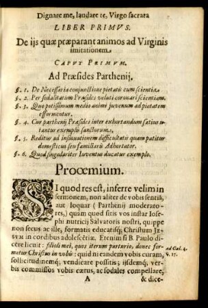 Caput Primum. Ad Praesides Parthenii.