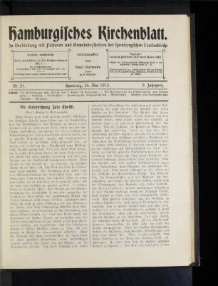 Nr. 21. Hamburg, 26. Mai 1912. 9. Jahrgang.