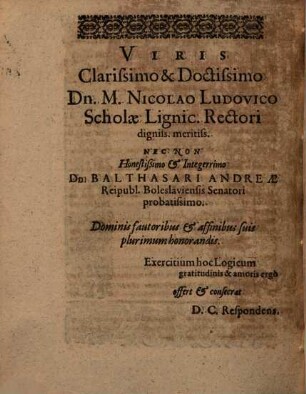 Disputationum Logicarum Decimatertia. De Topicis