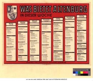 Originaltitel: Was bietet Altenburg in dieser Woche 11. April bis 17. April 1949 Mitgeteilt vom Städtischen Kulturamt Altenburg