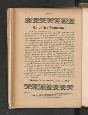 An unsere Abonnenten