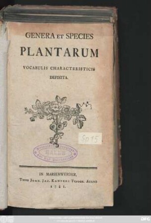 Genera Et Species Plantarum Vocabulis Characteristicis Definita