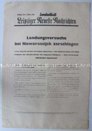 Sonderblatt der "Leipziger Neuesten Nachrichten"u.a. über die Schlacht an der Ostfront und den versuchten Angriff der USA auf westdeutsches Gebiet