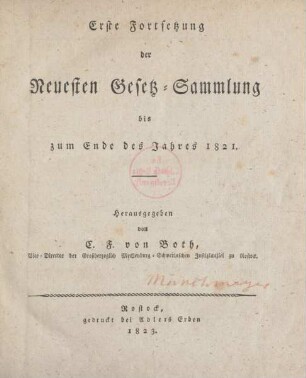 Forts. 1.1823: Neue Gesetz-Sammlung für die Mecklenburg-Schwerinschen Lande