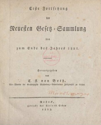 Forts. 1.1823: Neue Gesetz-Sammlung für die Mecklenburg-Schwerinschen Lande